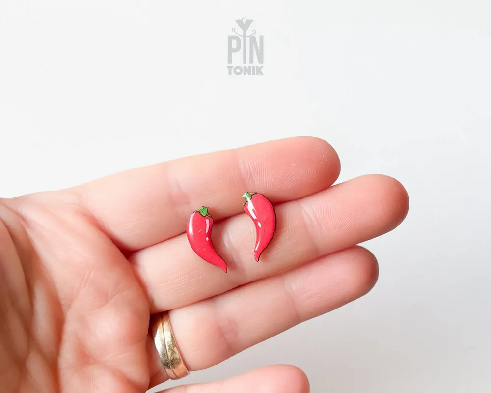 Jewelry - Hot Chili Pepper Earrings - Funny Red Chili Stud Earrings - Weird 30th Birthday Gift - PINTONIK