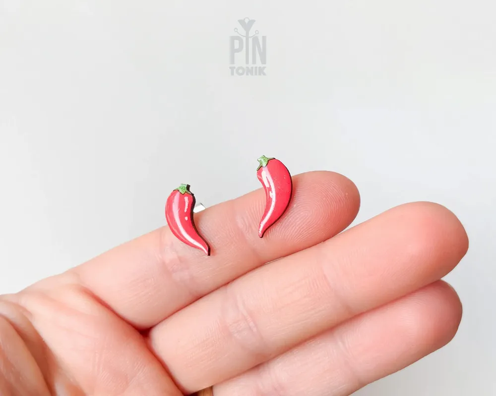 Jewelry - Hot Chili Pepper Earrings - Funny Red Chili Stud Earrings - Weird 30th Birthday Gift - PINTONIK