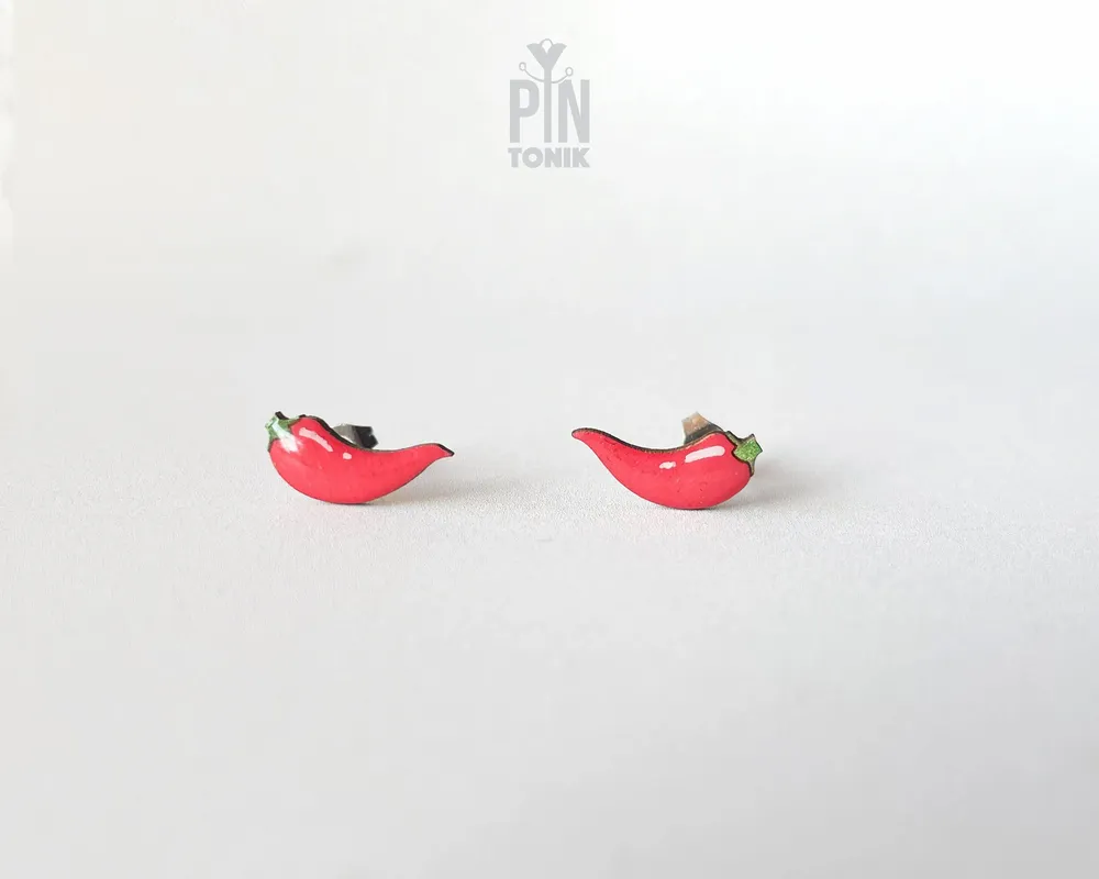 Jewelry - Hot Chili Pepper Earrings - Funny Red Chili Stud Earrings - Weird 30th Birthday Gift - PINTONIK