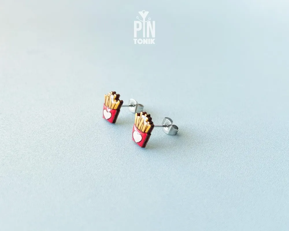 Jewelry - French Fries Earrings - Fun Foodie Gift - Chips Food Jewelry - Snack Studs - PINTONIK
