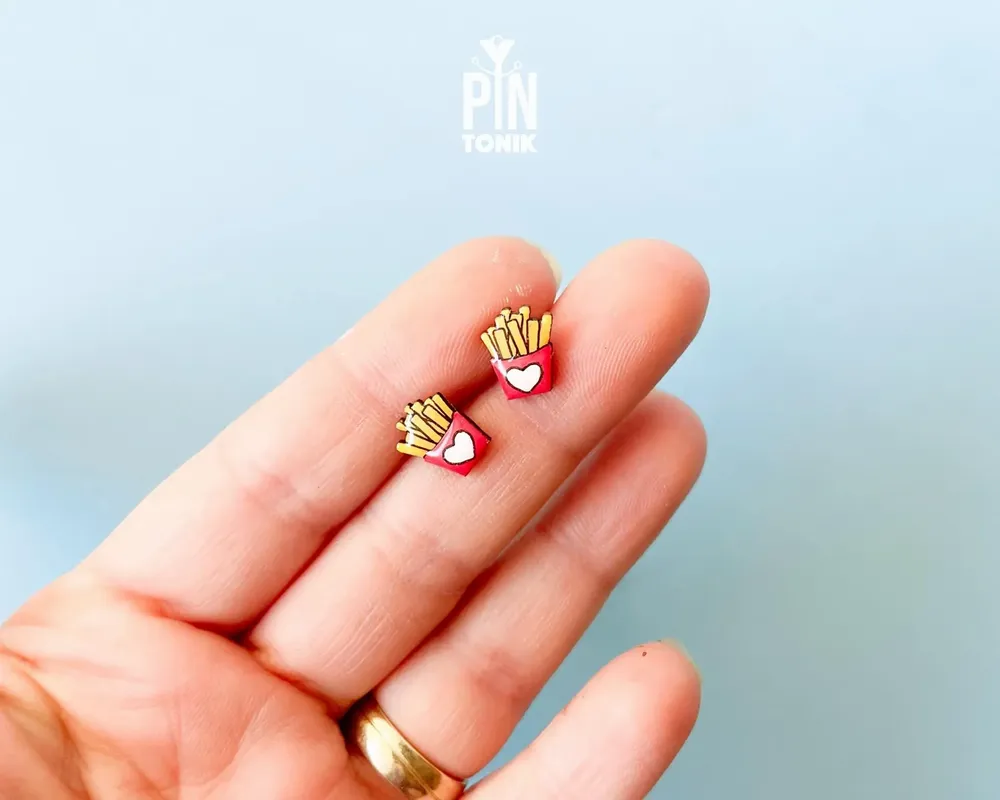 Jewelry - French Fries Earrings - Fun Foodie Gift - Chips Food Jewelry - Snack Studs - PINTONIK