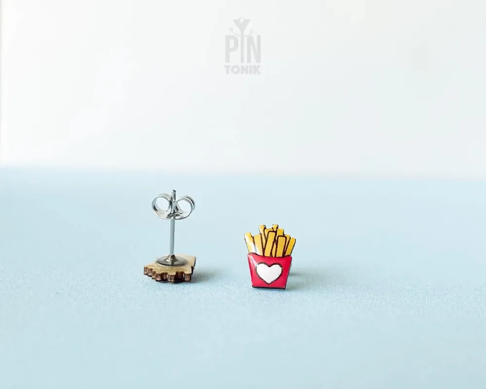 Jewelry - French Fries Earrings - Fun Foodie Gift - Chips Food Jewelry - Snack Studs - PINTONIK