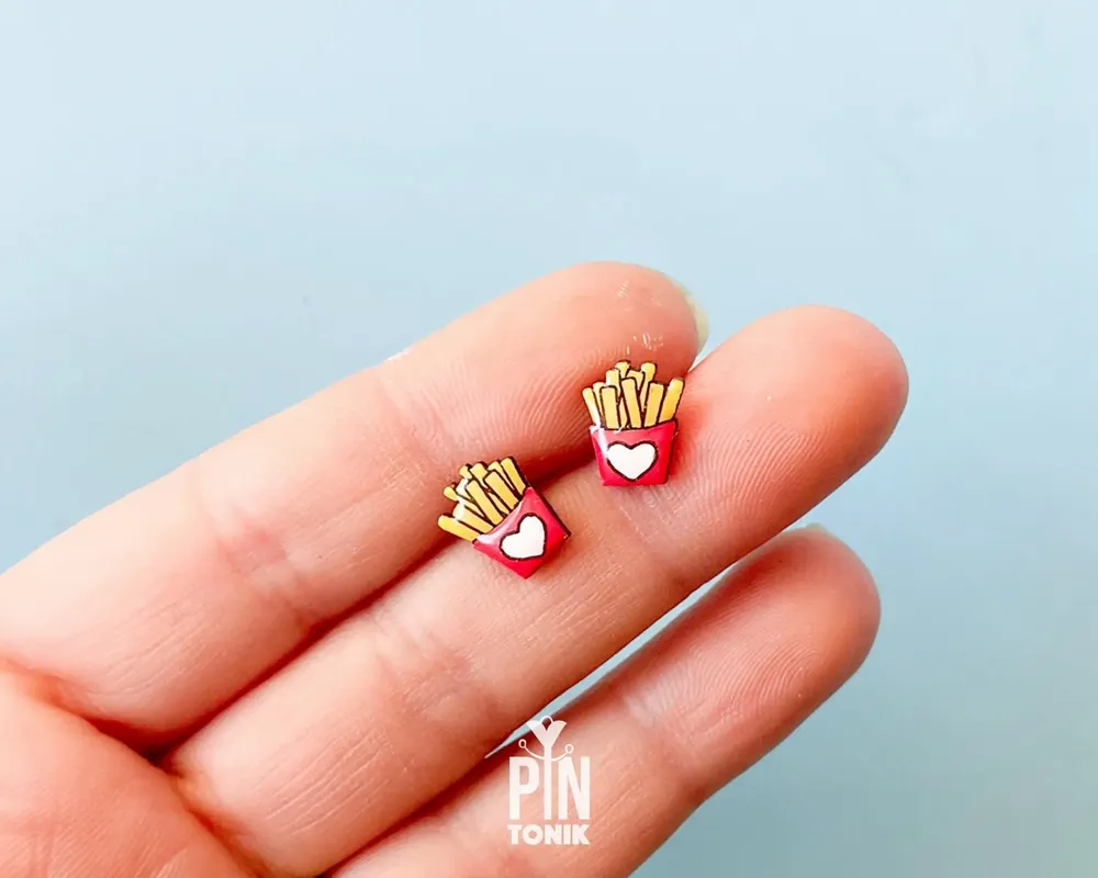 Jewelry - French Fries Earrings - Fun Foodie Gift - Chips Food Jewelry - Snack Studs - PINTONIK