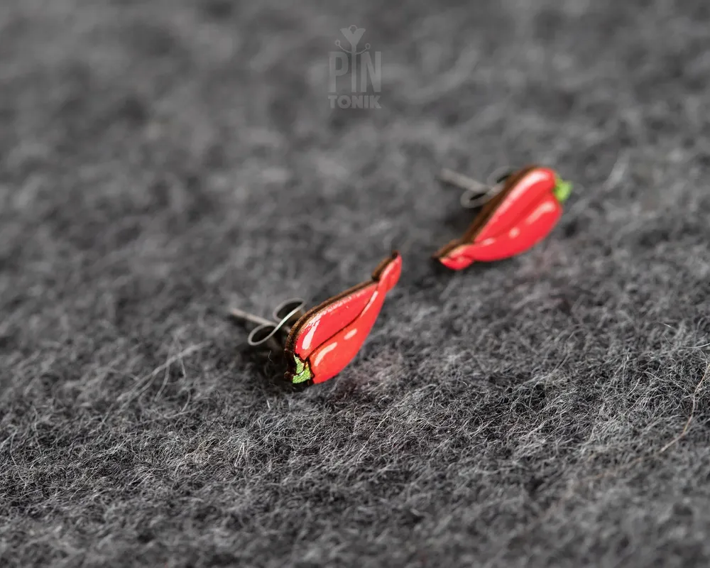 Bijoux - Boucles d'oreilles piments - Boucles d'oreilles gourmandes originales - Cadeau amusant pour un anniversaire ou la Saint-Valentin - Bijoux piment rouge - PINTONIK