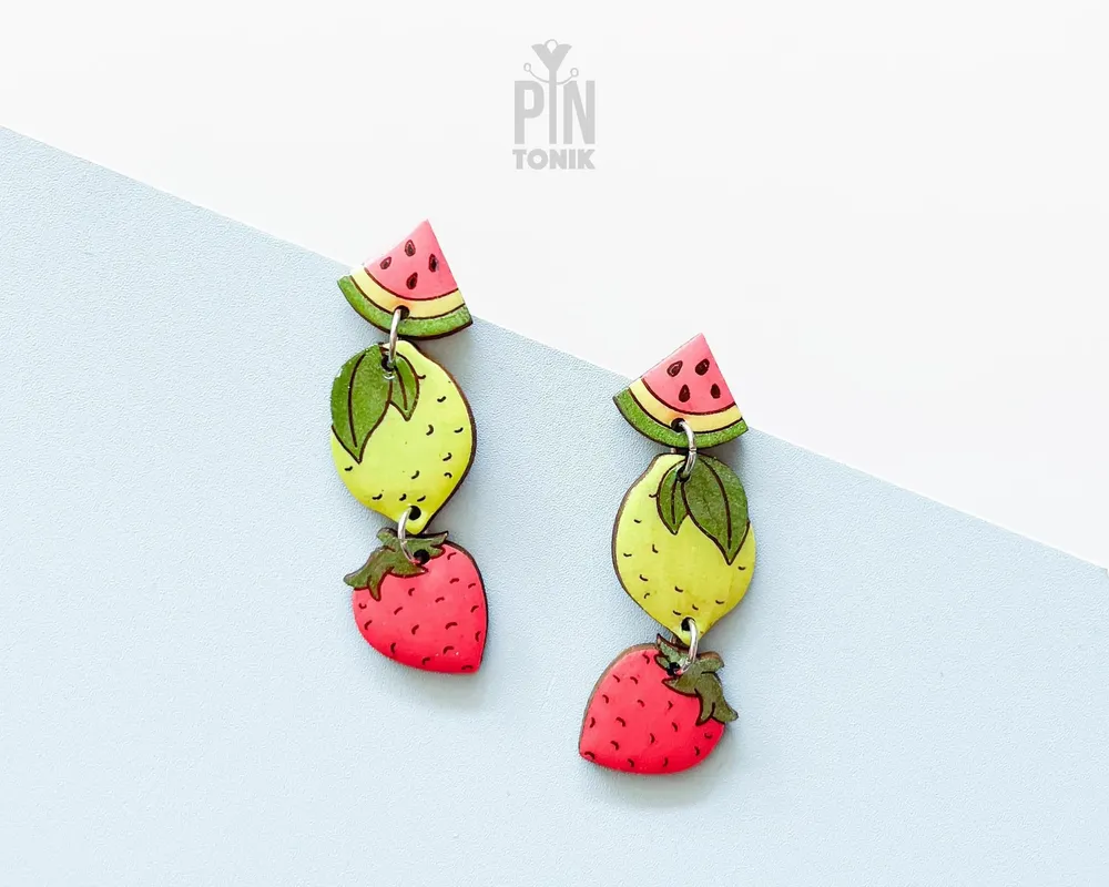 Jewelry - Neon Summer Fruit Earrings - Strawberry, Lemon, Watermelon - PINTONIK