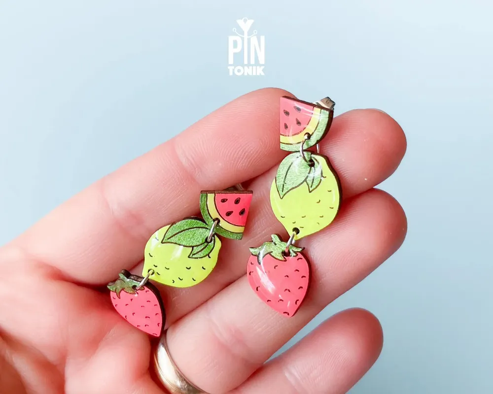 Jewelry - Neon Summer Fruit Earrings - Strawberry, Lemon, Watermelon - PINTONIK