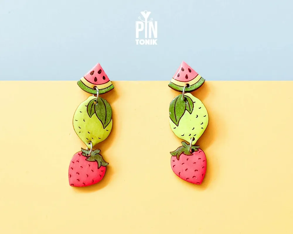 Jewelry - Neon Summer Fruit Earrings - Strawberry, Lemon, Watermelon - PINTONIK
