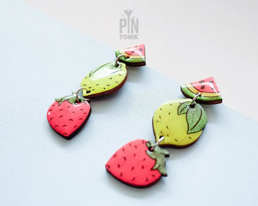 Jewelry - Neon Summer Fruit Earrings - Strawberry, Lemon, Watermelon - PINTONIK