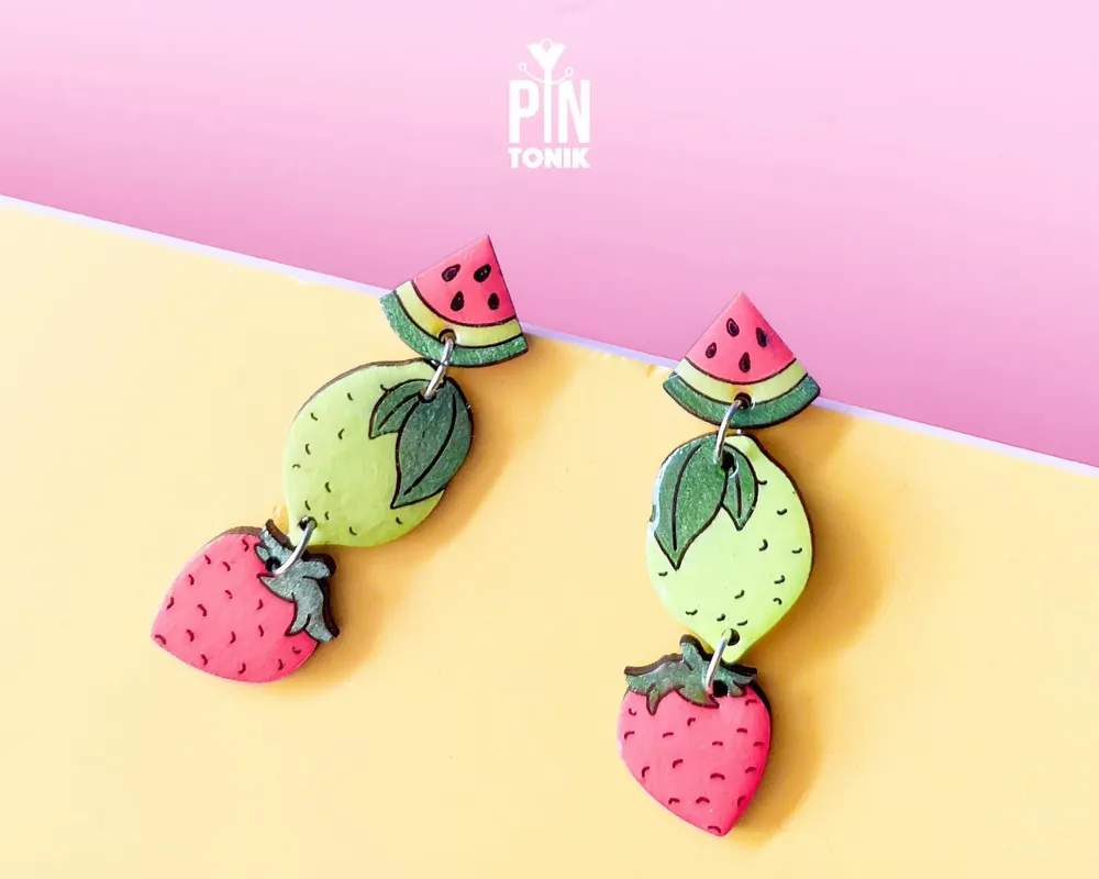 Jewelry - Neon Summer Fruit Earrings - Strawberry, Lemon, Watermelon - PINTONIK
