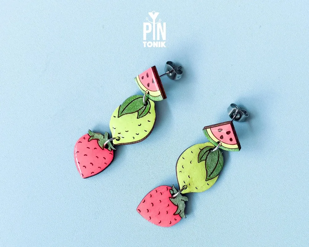 Jewelry - Neon Summer Fruit Earrings - Strawberry, Lemon, Watermelon - PINTONIK