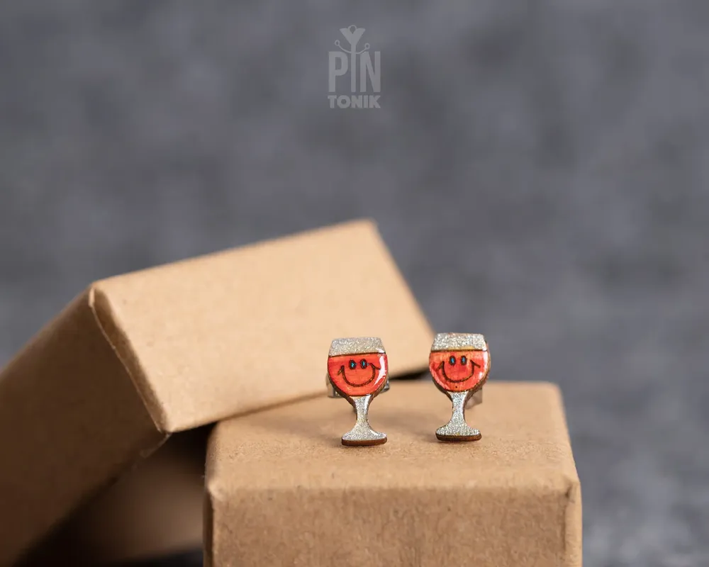 Jewelry - Kawaii Wine Stud Earrings - Quirky Gifts for New Mom or 21st Birthday - Funky Earrings - PINTONIK