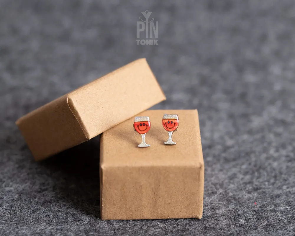 Jewelry - Kawaii Wine Stud Earrings - Quirky Gifts for New Mom or 21st Birthday - Funky Earrings - PINTONIK