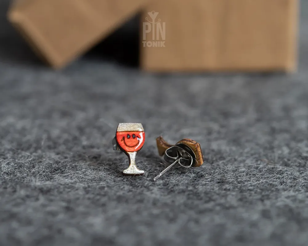 Jewelry - Kawaii Wine Stud Earrings - Quirky Gifts for New Mom or 21st Birthday - Funky Earrings - PINTONIK