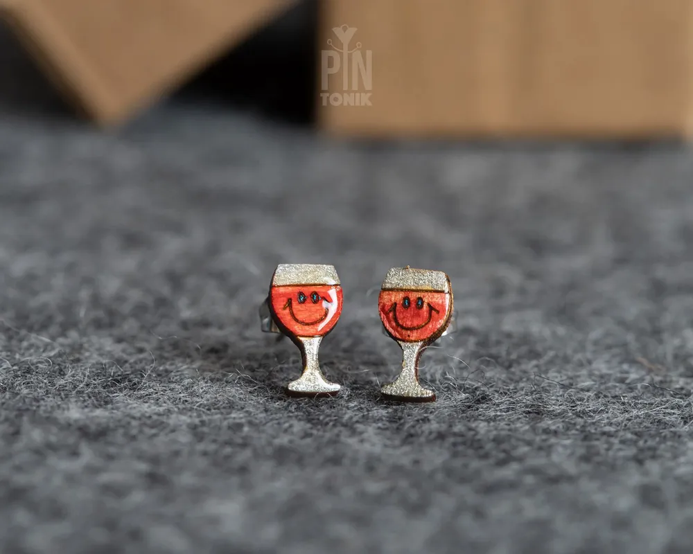 Jewelry - Kawaii Wine Stud Earrings - Quirky Gifts for New Mom or 21st Birthday - Funky Earrings - PINTONIK