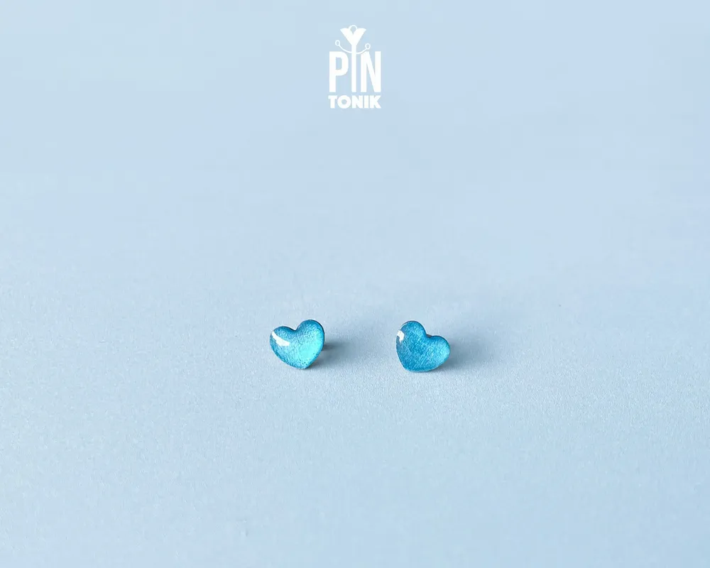 Jewelry - Blue Heart Stud Earrings - Wooden Turquoise Earrings - PINTONIK