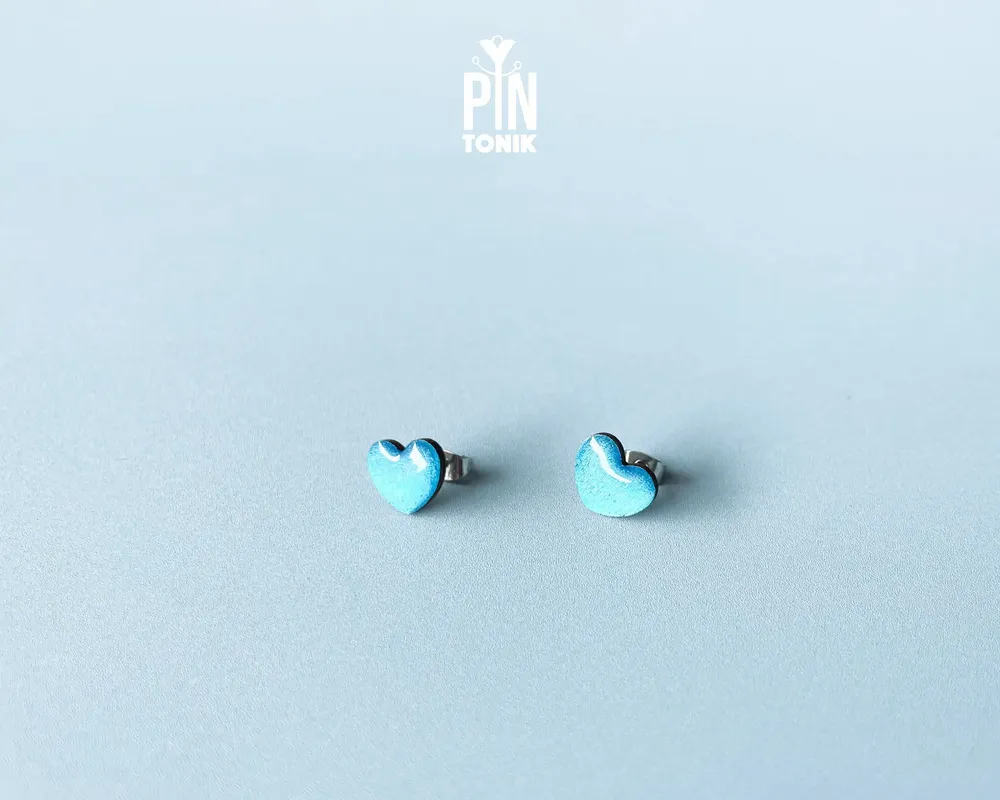 Jewelry - Blue Heart Stud Earrings - Wooden Turquoise Earrings - PINTONIK