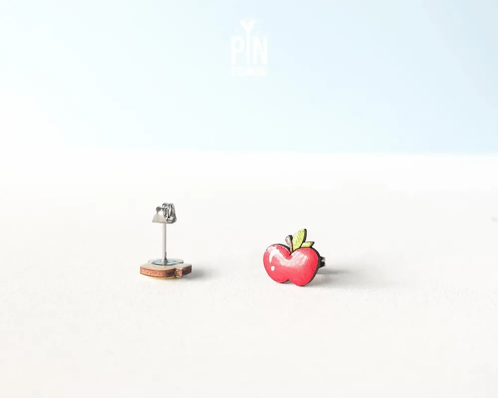 Jewelry - Mismatched Apple Stud Earrings - Wooden Teacher Gift - PINTONIK