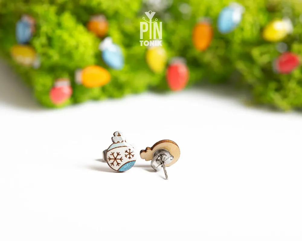 Bijoux - Boucles d'oreilles puces rétro motif Noël - Boucles d'oreilles flocons de neige vintage - Les Fêtes de Noël - PINTONIK