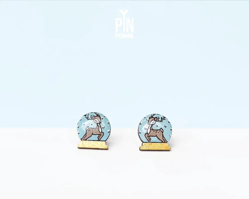 Jewelry - Reindeer in Snow Globe Earrings - Fun Christmas Jewelry - Festive Winter Earrings - PINTONIK