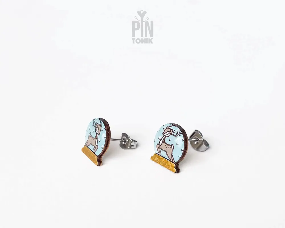 Jewelry - Reindeer in Snow Globe Earrings - Fun Christmas Jewelry - Festive Winter Earrings - PINTONIK