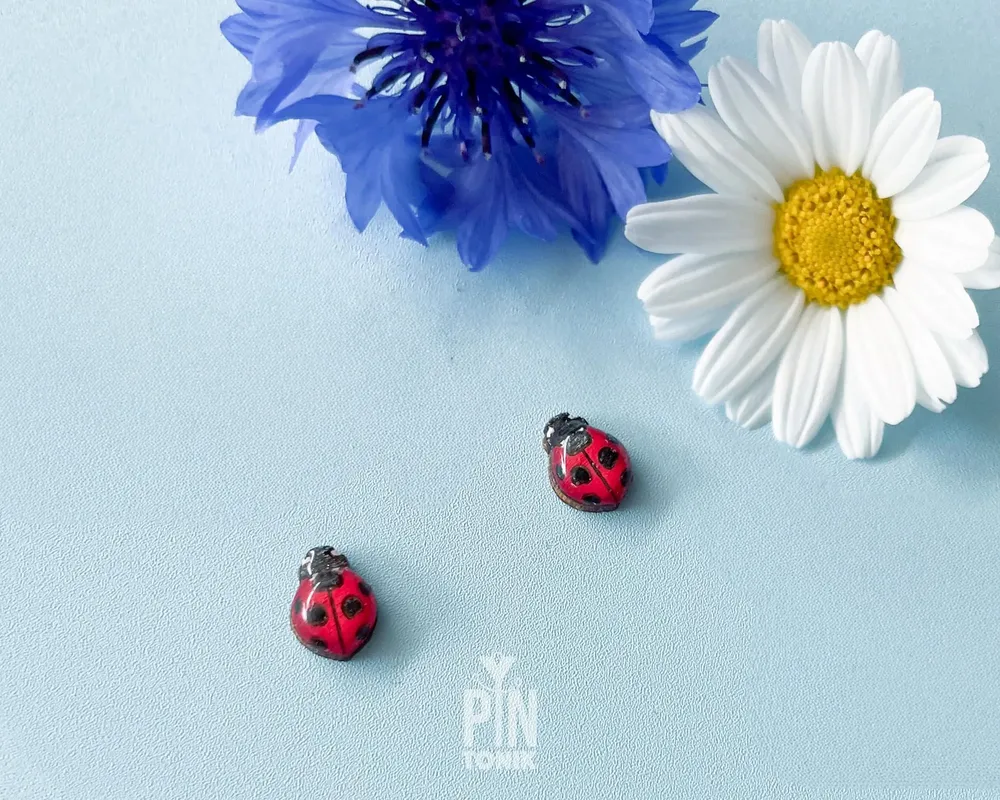 Jewelry - Ladybug Earrings - Ladybird Beetle Stud Earrings - Tiny Insect Jewelry - Good Luck Gifts - PINTONIK