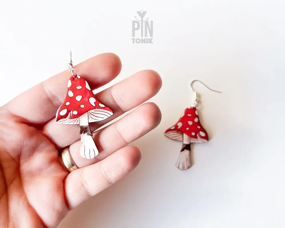 Bijoux - Boucles d'oreilles Champignons Magiques - Bijoux en Bois Style Automne Cottage - Cadeau de Noël Original - PINTONIK
