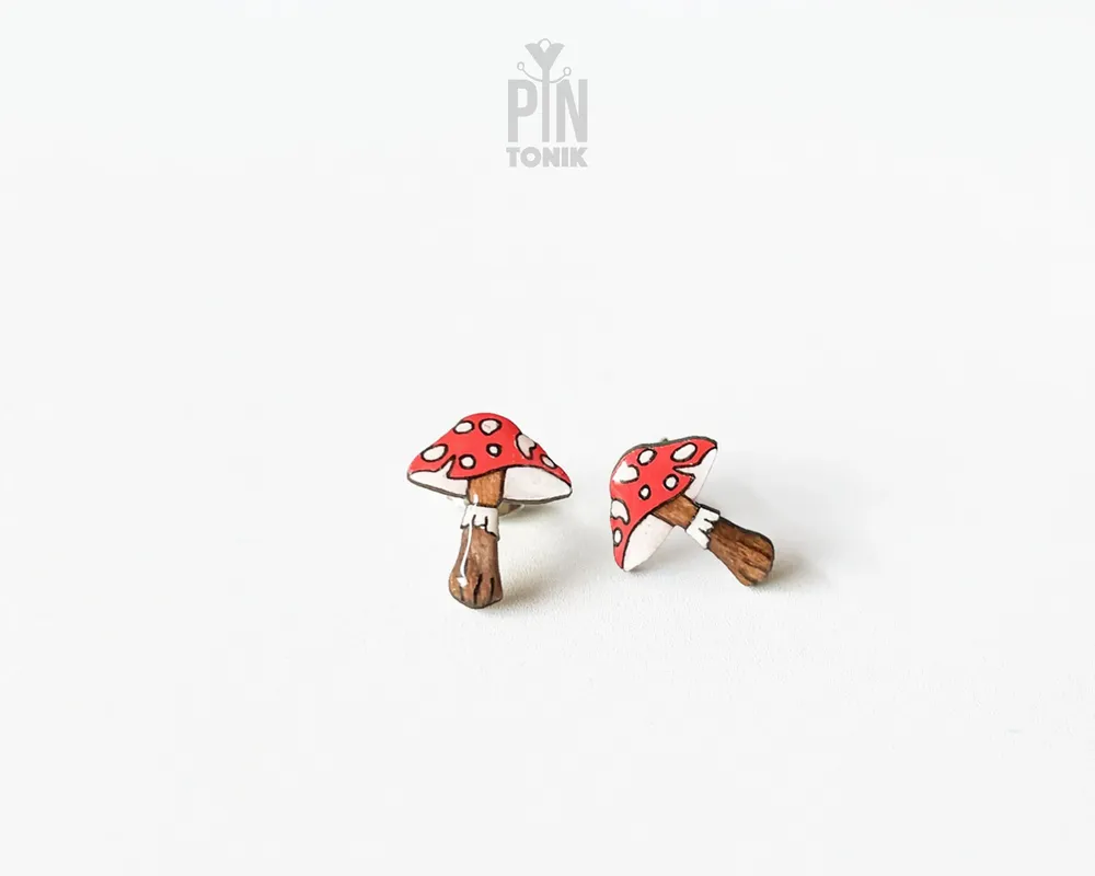 Jewelry - Red Mushroom Stud Earrings - PINTONIK