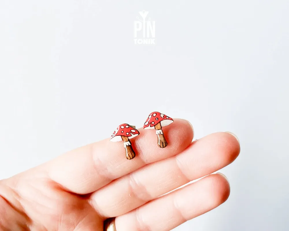 Jewelry - Red Mushroom Stud Earrings - PINTONIK