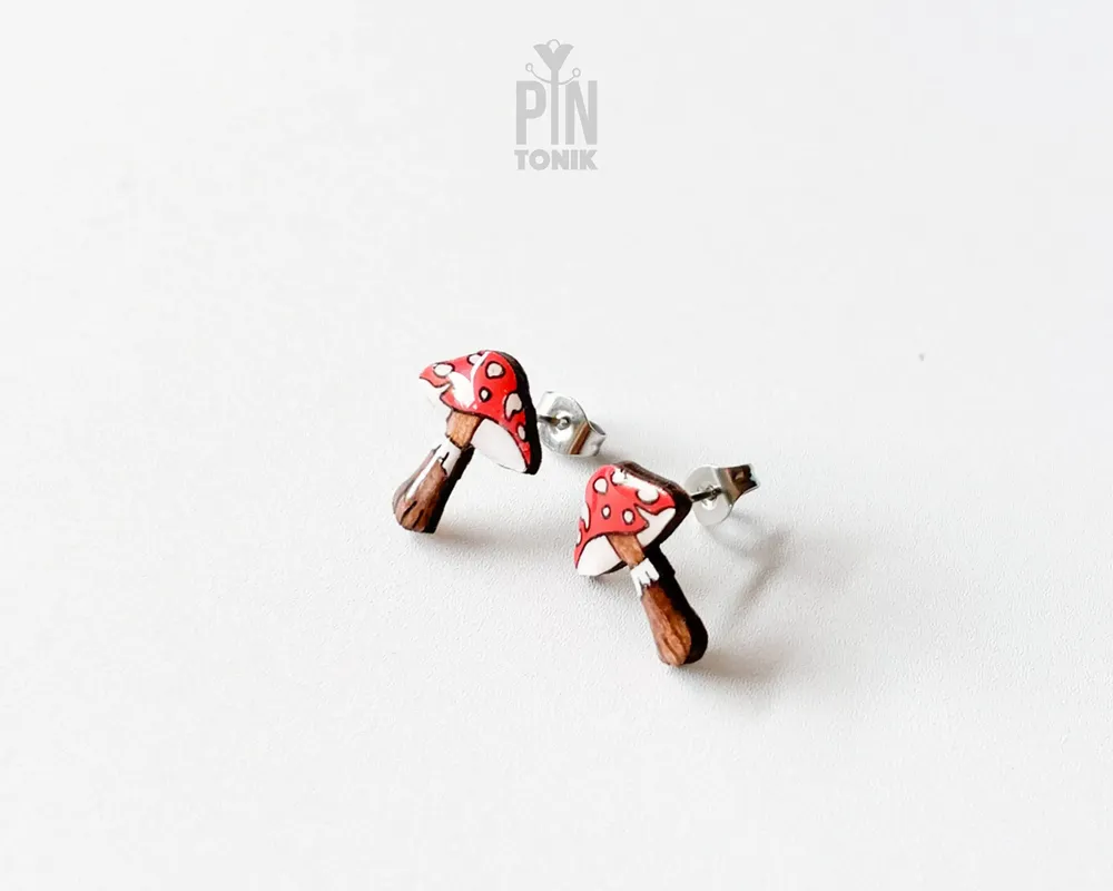 Jewelry - Red Mushroom Stud Earrings - PINTONIK