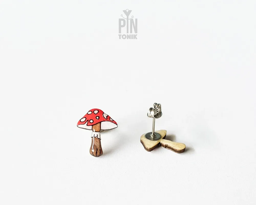 Jewelry - Red Mushroom Stud Earrings - PINTONIK