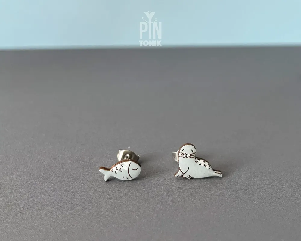 Jewelry - Manatee Stud Earrings - Fun Seal Jewelry - Summer Mismatched Earrings - Funny Sea Cow Gifts - PINTONIK