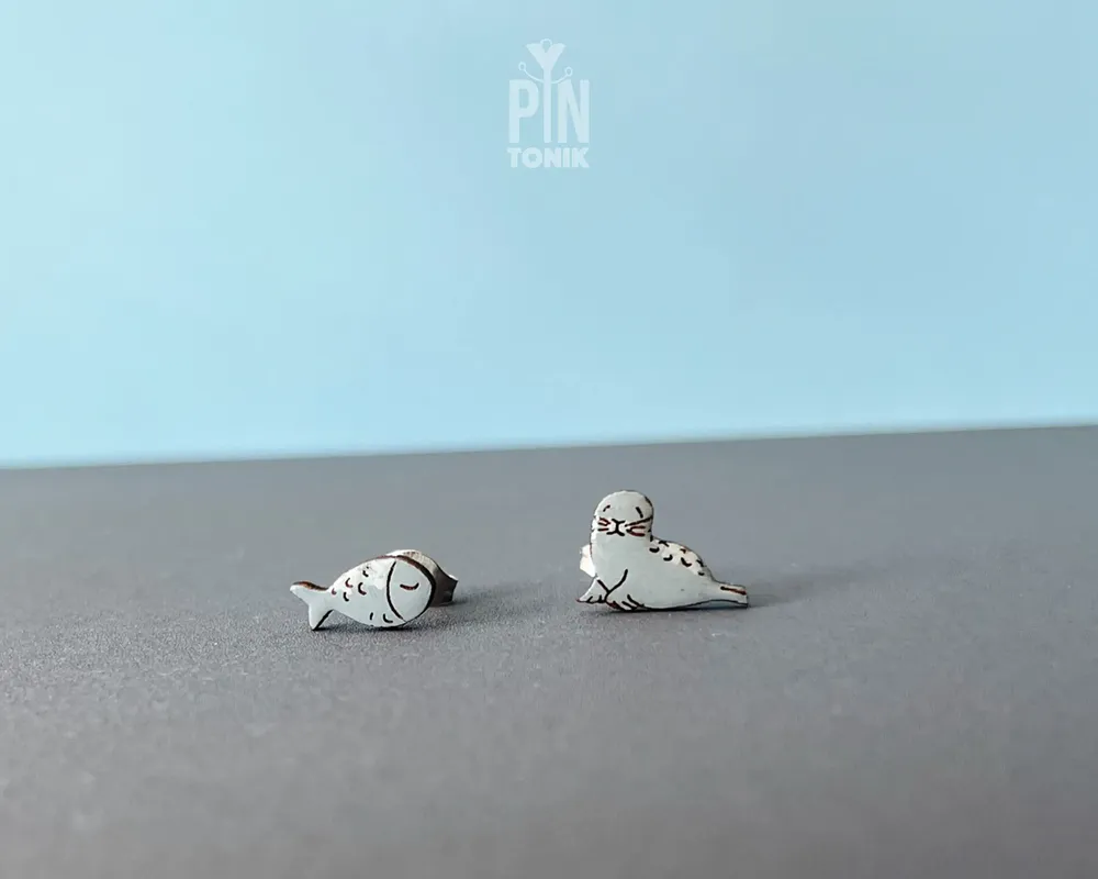 Jewelry - Manatee Stud Earrings - Fun Seal Jewelry - Summer Mismatched Earrings - Funny Sea Cow Gifts - PINTONIK