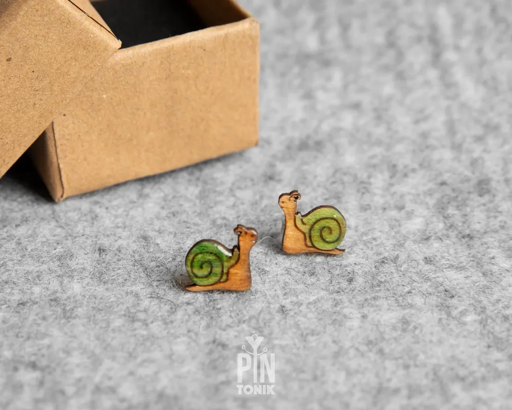 Jewelry - Wooden Snail Stud Earrings - PINTONIK