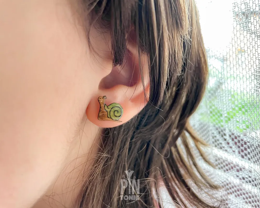 Jewelry - Wooden Snail Stud Earrings - PINTONIK