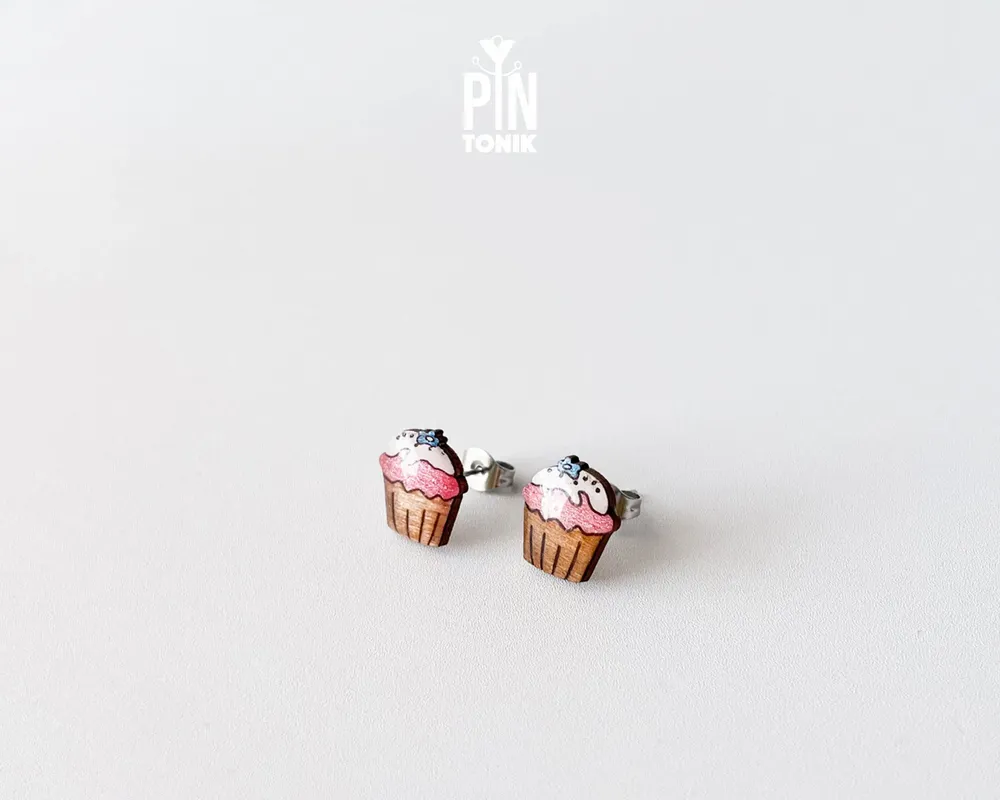 Bijoux - Boucles d'oreilles fantaisie roses fuchsia « Muffin gourmand » - Idée cadeau pâtisserie pour jeune maman ou adolescente - PINTONIK