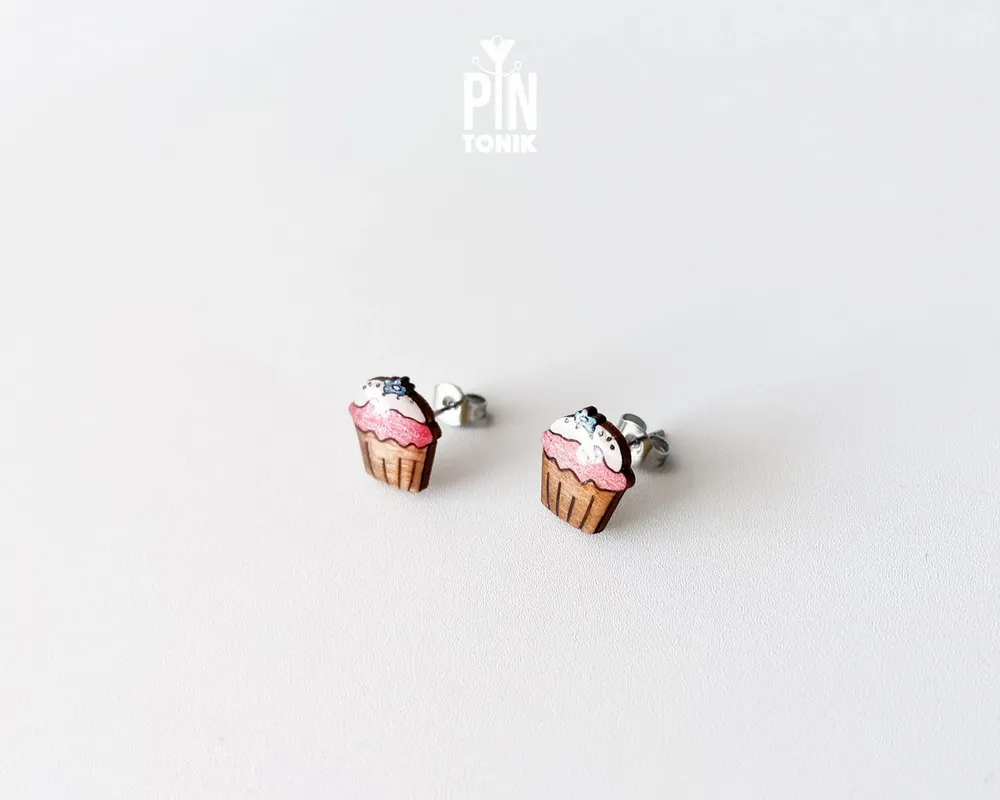 Bijoux - Boucles d'oreilles fantaisie roses fuchsia « Muffin gourmand » - Idée cadeau pâtisserie pour jeune maman ou adolescente - PINTONIK