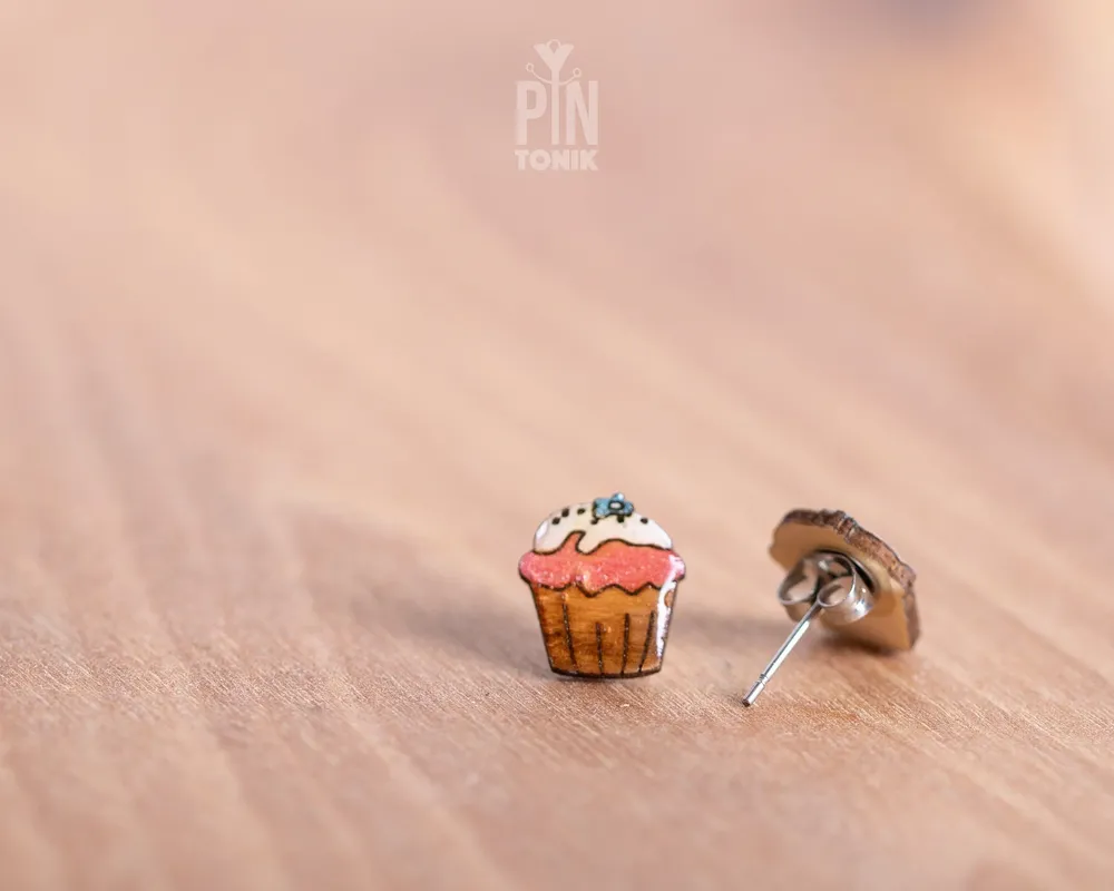 Bijoux - Boucles d'oreilles fantaisie roses fuchsia « Muffin gourmand » - Idée cadeau pâtisserie pour jeune maman ou adolescente - PINTONIK