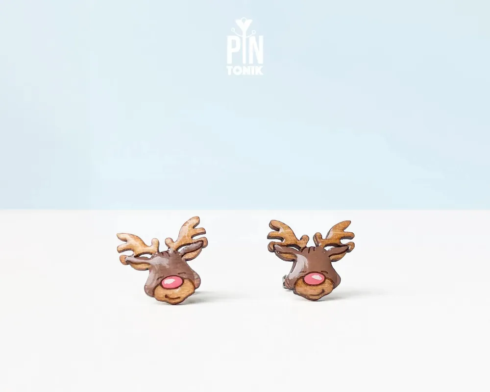 Bijoux - Boucles d'oreilles rennes de Noël - Bijoux d'hiver amusants avec le Père Noël et les rennes - PINTONIK