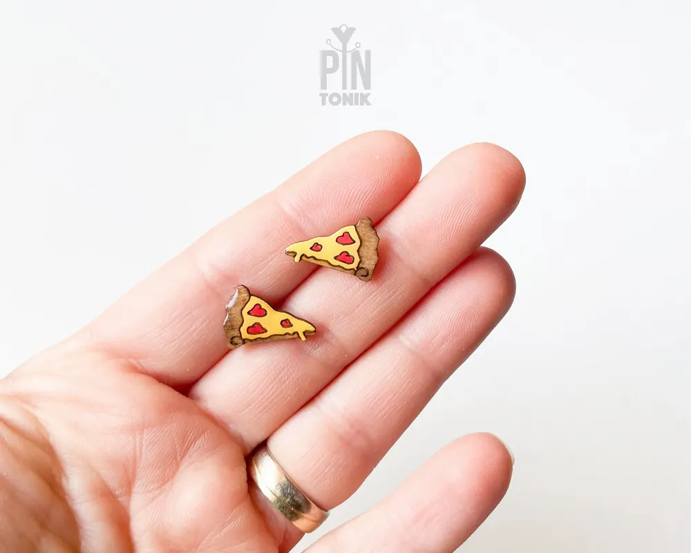 Jewelry - Pizza Stud Earrings - Miniature Food Earrings - Funny Pizza Foodie Gifts - PINTONIK