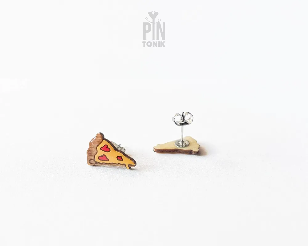 Jewelry - Pizza Stud Earrings - Miniature Food Earrings - Funny Pizza Foodie Gifts - PINTONIK