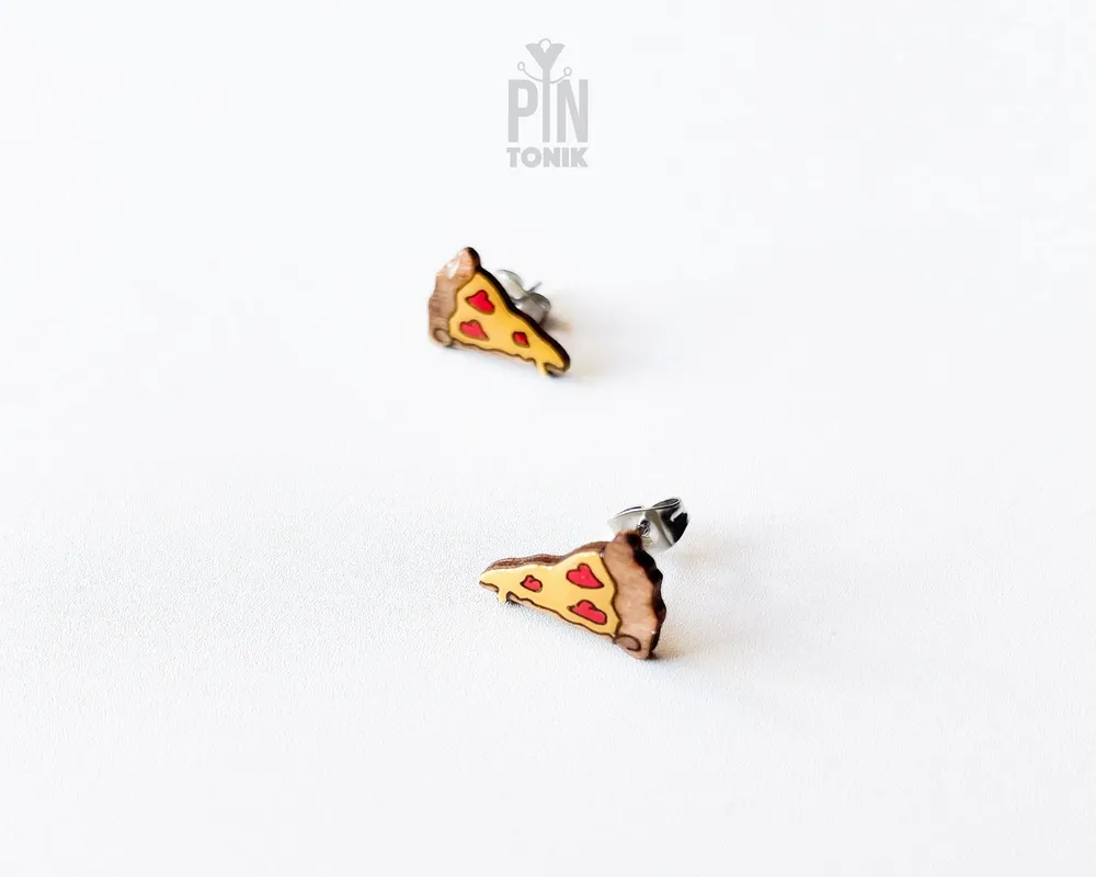 Jewelry - Pizza Stud Earrings - Miniature Food Earrings - Funny Pizza Foodie Gifts - PINTONIK
