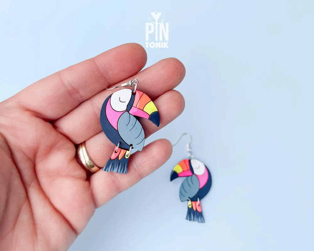 Jewelry - Toucan Bird Earrings - Colorful Beach Jewelry with Sterling Silver - PINTONIK