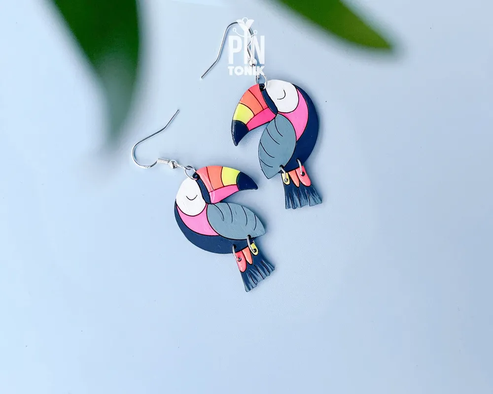 Jewelry - Toucan Bird Earrings - Colorful Beach Jewelry with Sterling Silver - PINTONIK