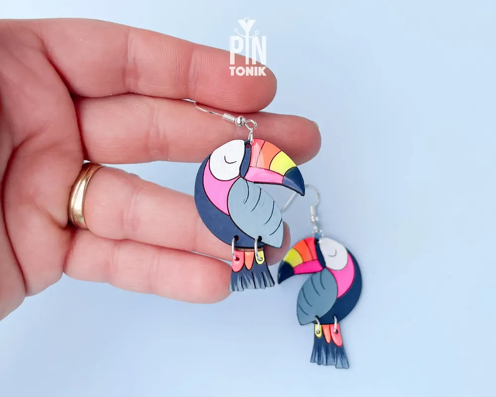 Jewelry - Toucan Bird Earrings - Colorful Beach Jewelry with Sterling Silver - PINTONIK