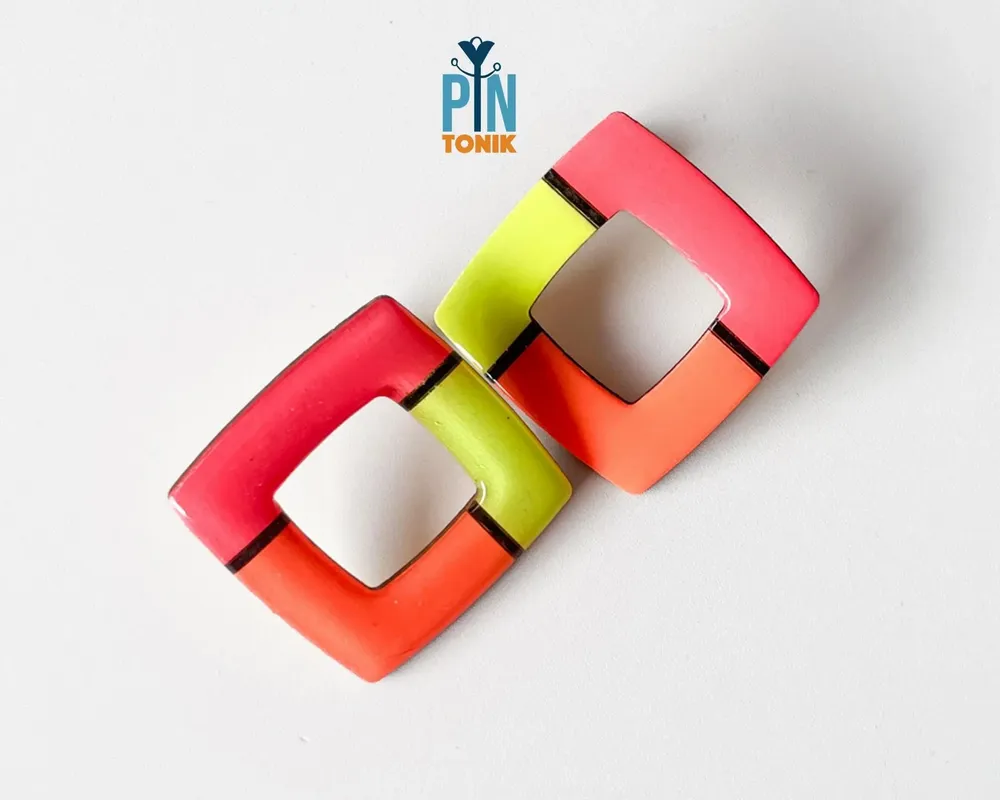 Bijoux - Boucles d'oreilles géométriques néon tendance - Grandes puces d'oreilles d'été funky - Bijoux abstraits pour événements - PINTONIK