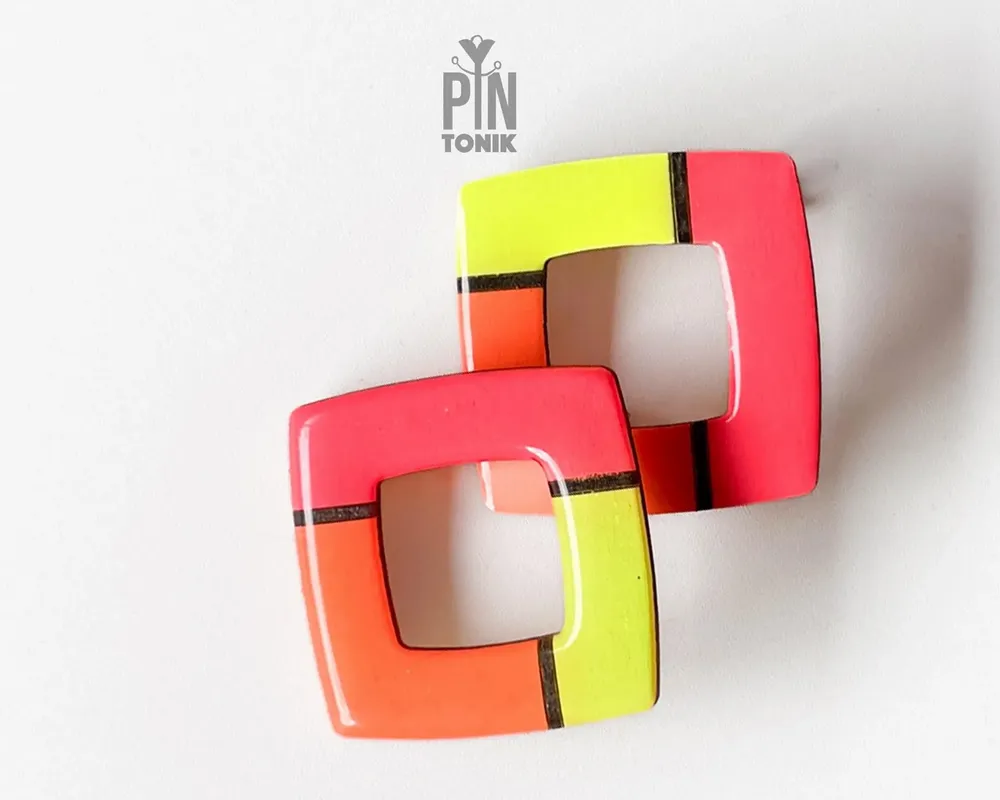 Bijoux - Boucles d'oreilles géométriques néon tendance - Grandes puces d'oreilles d'été funky - Bijoux abstraits pour événements - PINTONIK