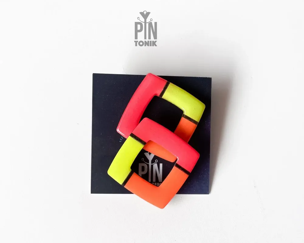 Bijoux - Boucles d'oreilles géométriques néon tendance - Grandes puces d'oreilles d'été funky - Bijoux abstraits pour événements - PINTONIK