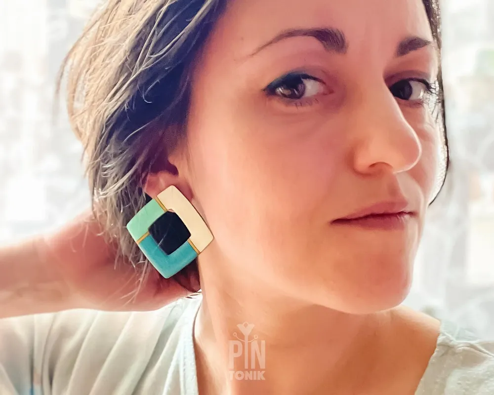 Bijoux - Boucles d'oreilles géométriques néon tendance - Grandes puces d'oreilles d'été funky - Bijoux abstraits pour événements - PINTONIK