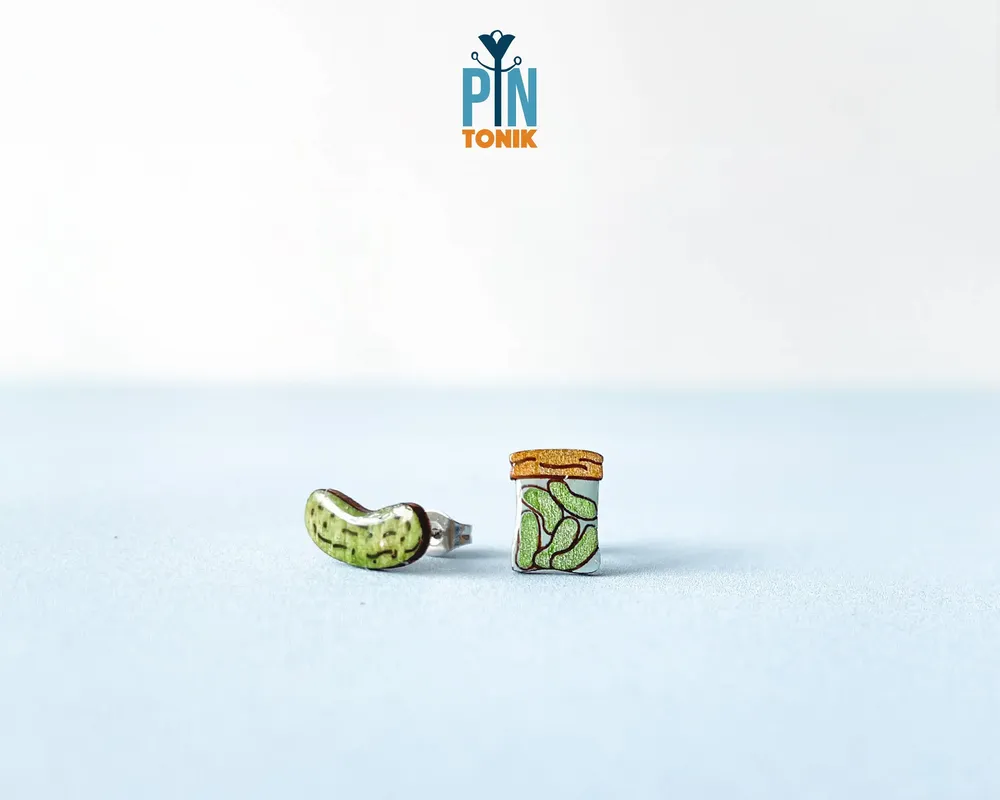 Bijoux - Boucles d'oreilles cornichons dépareillées - Petites puces d'oreilles - Cadeaux originaux pour colocataire ou adolescente - PINTONIK