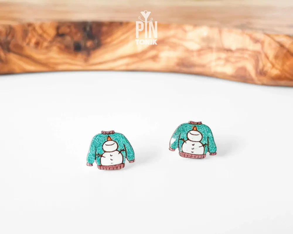 Jewelry - Snowman Sweater Stud Earrings - Quirky Christmas Earrings - PINTONIK